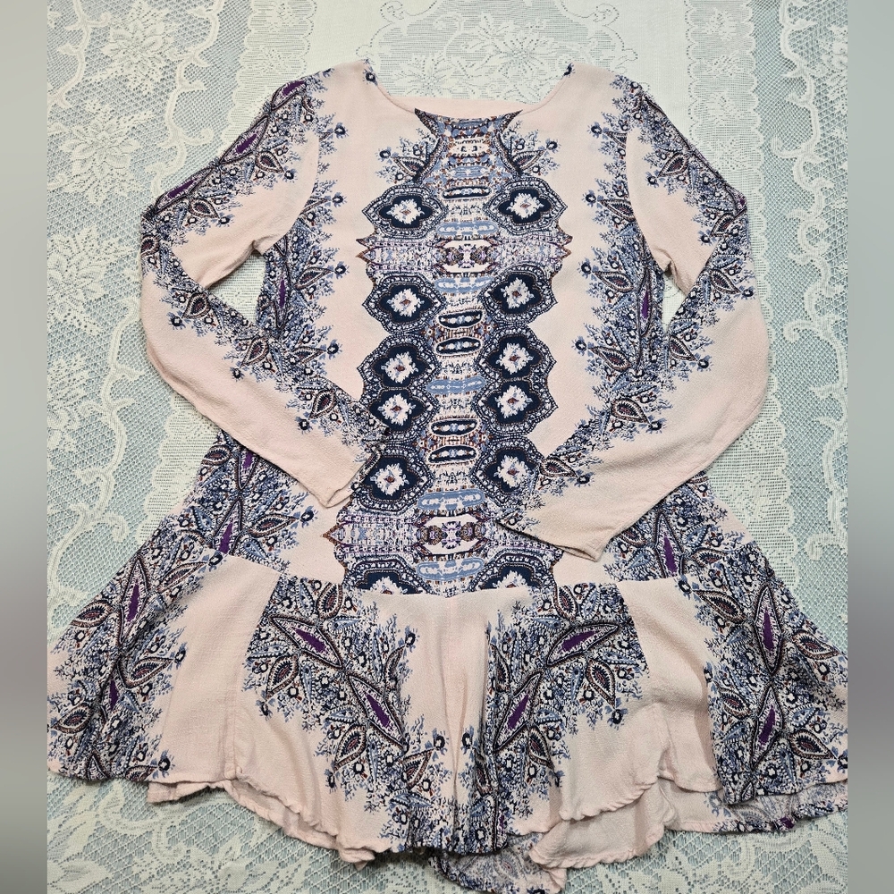 Free People Smooth Talker Tunic Dress Cream/Blue Sz S - Picture 4 of 14